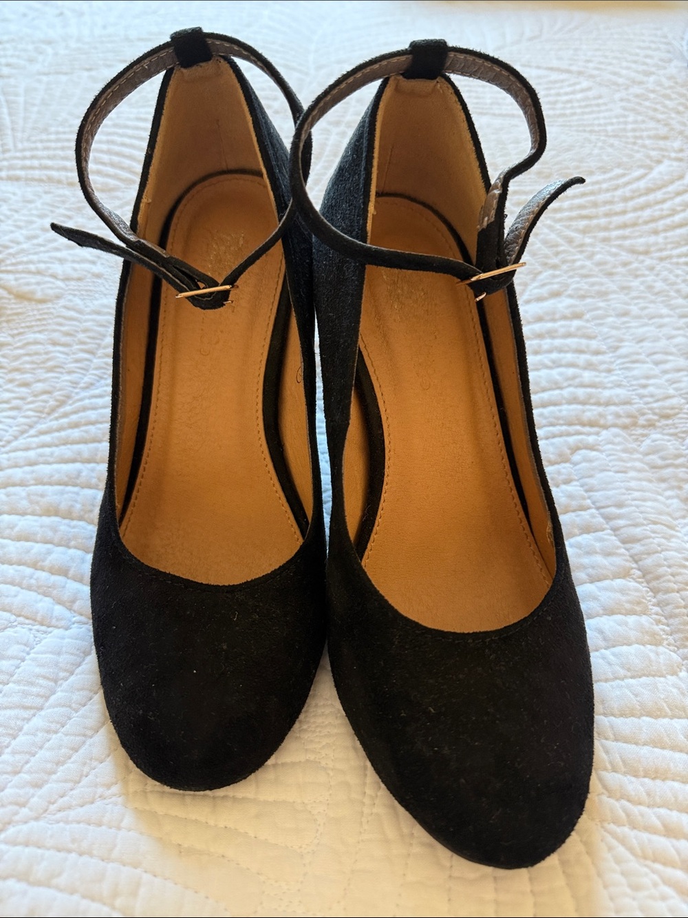 Bella Marie Black Suede Ankle-Strap Pumps